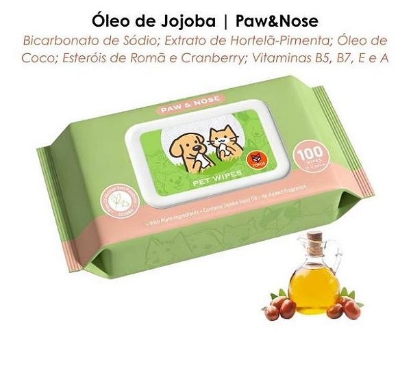 Lenço Umedecido e Hidratante com Jojoba para Cães e Gatos 100un - Petta