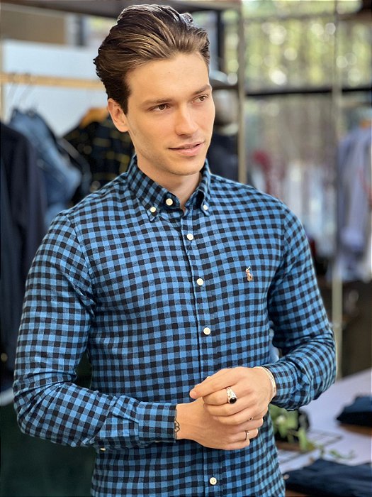 Camisa Custom Flannel Xadrez R.L Preto e Branco - New Man Store