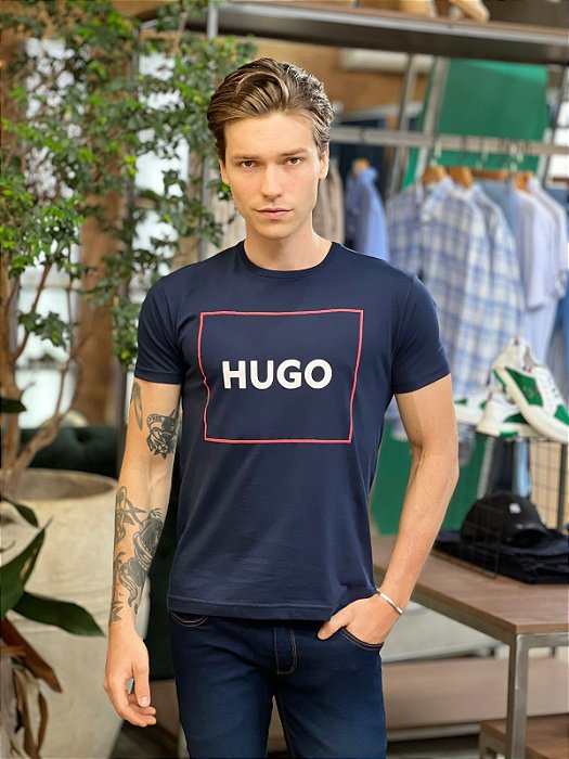 Camiseta Hugo Boss Azul Marinho Estampada - Mod Store