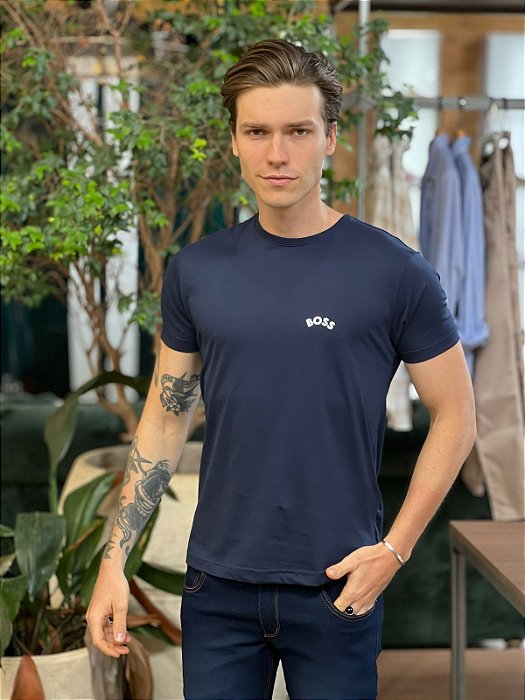 Camiseta Slim Fit Hugo Boss Azul Marinho Basic - Mod Store
