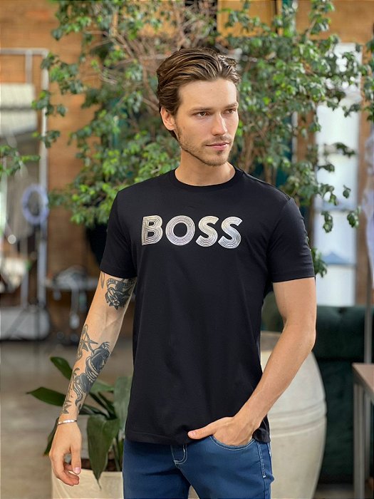 Camiseta Slim Fit Hugo Boss Preto Estampado - Mod Store