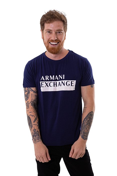 Camiseta Slim Fit AX Azul Marinho Estampado Mod Store