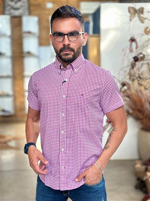 Camisa Manga Curta Tommy Hilfiger Roxo. - Mod Store