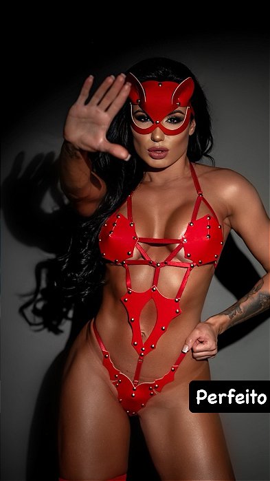 BODY FETICHE VERMELHO DOMINATRIX COM MÁSCARA