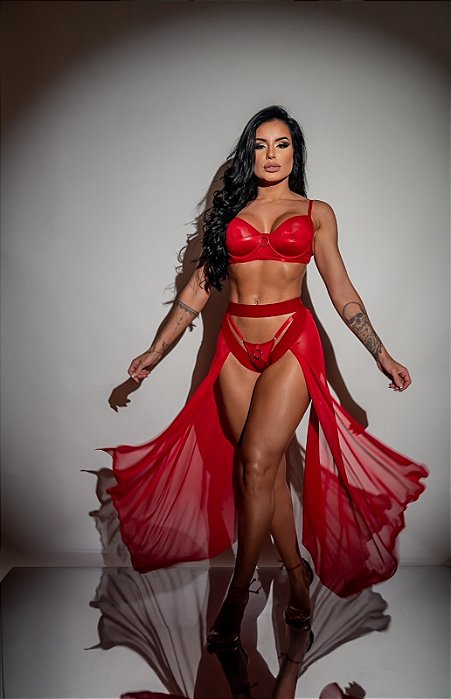 CONJUNTO SANSARAH VERMELHO  COM  CINTA-3 PEÇAS