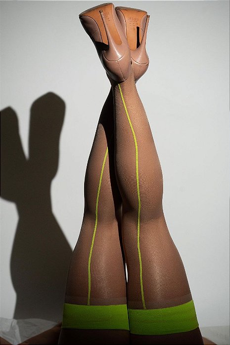 MEIA  7/8 NUDE COM VERDE LIMÃO