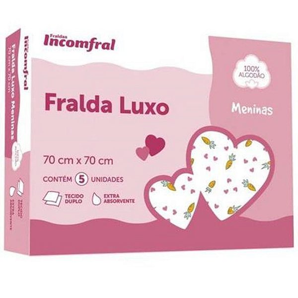 Fralda Incomfral Luxo - Estampada - Feminina - 70cm x 70cm - Pacote com 5