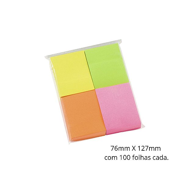 Bloco de Notas 76mm X 127mm Com 4 Bloco 100 Folhas Cada
