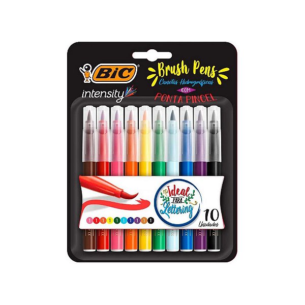 Brush Pens Bic Intensity Ponta Pincel 10 Cores Ideal para Lettering