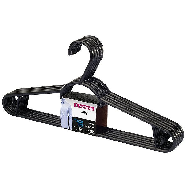 Cabide pendura Mais Sanremo Preto Para Roupas Leves 5 unidades