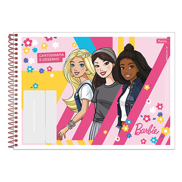 Caderno de Desenho e Cartografia Foroni Barbie 48 Folhas 275x200mm Capa Flexivel