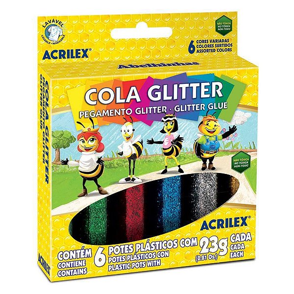 Cola Glitter Escolar Acrilex 23g 6 Cores