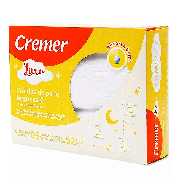 Fralda Cremer Luxo 70x70cm Branca 5 Unidades