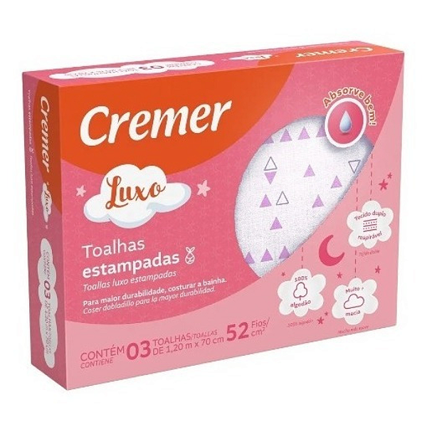 Toalha Fralda Cremer Luxo 1,2mx70cm Feminino 3 Unidades