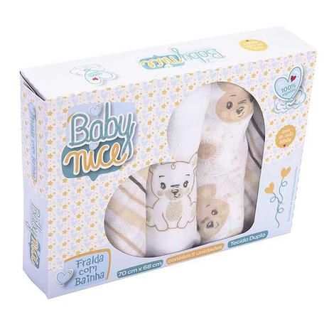 Fralda com Bainha Baby Nice MinasRey Caixa C/5 Unidades - Bege