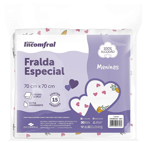 Fralda Incomfral Especial - Estampada - Feminina - 70cm x 70cm - Pacote com 15