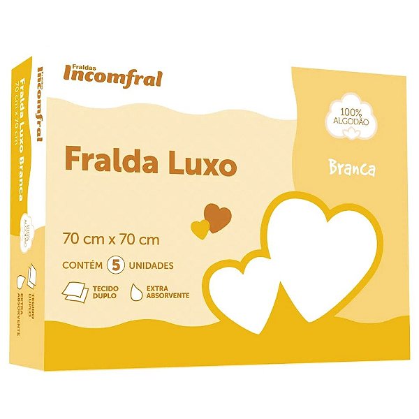 Fralda Incomfral Luxo Lisa Branca 70cm x 70cm com 5 Unidades