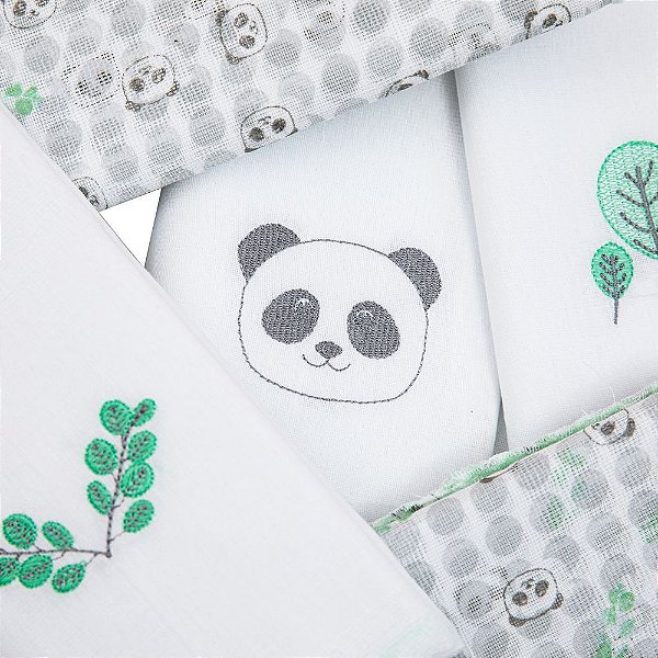 Fralda Papi Composê Bordada 70x68cm 5 Unidades - Panda