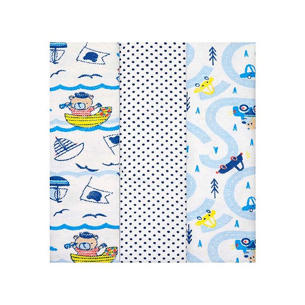 Kit Cueiro Flanelado Bambi com 3 Unidades 60cm x 80cm Masculino