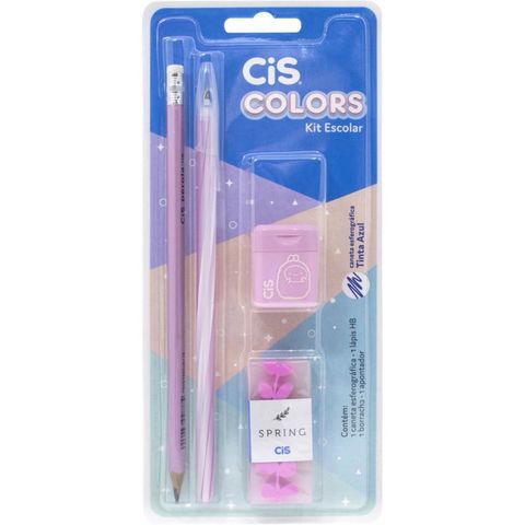 Kit Escolar Cis Colors 1 Caneta Spiro Clean + 1 Lapis Pérola HB + 1 Borracha Spring + 1 Apontador