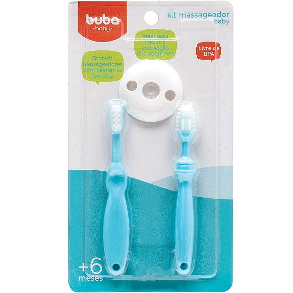 Kit Escova Massageador Baby Azul Buba - 5247