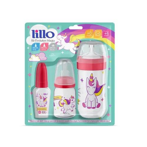 Kit Evolution Magia Lillo Com 3 Mamadeiras 50ml / 120ml / 300ml Rosa