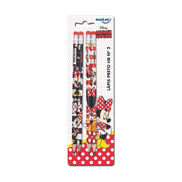 Kit Lapis Preto Minnie Mouse HB N°2 Molin Com 4 Unidades