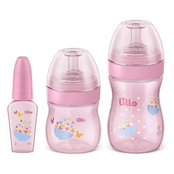Kit Mamadeira Evolution Lillo 50ml 150ml 240ml Rosa Claro