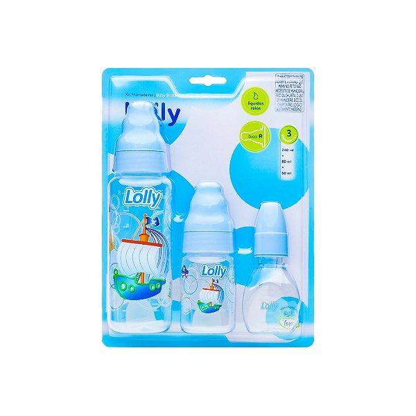 Kit Mamadeiras Lolly 50ml-80ml-240ml Azul