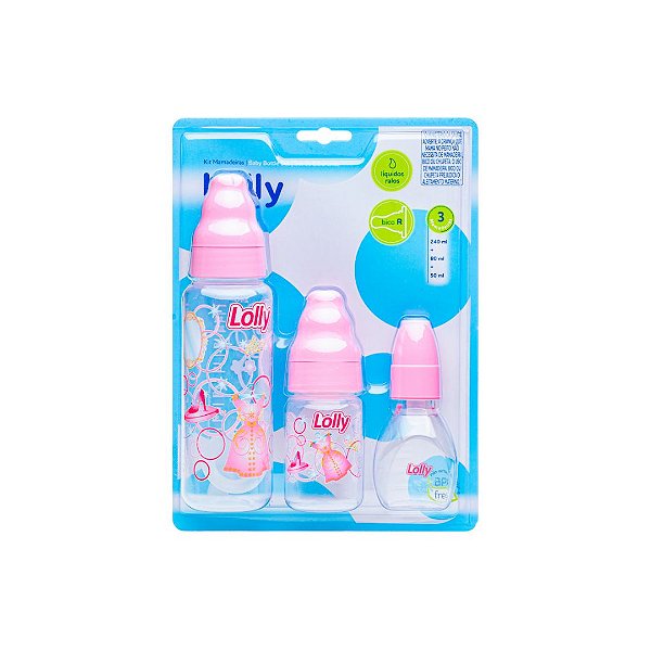 Kit Mamadeiras Lolly 50ml-80ml-240ml Rosa