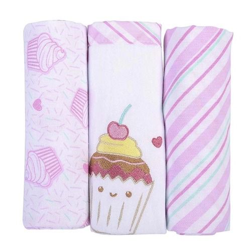 Kit Manta Cueiro Baby Nice 80x80cm 3 Unidades Rosa Bebê
