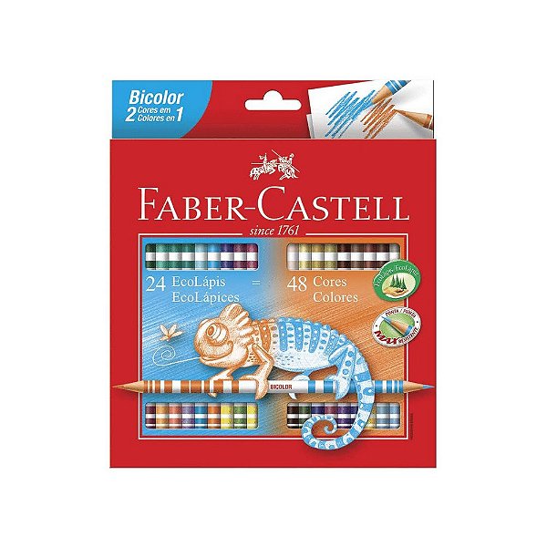 Lápis de Cor Faber Castell 24 Eco Lápis Bicolor Com 48 Cores