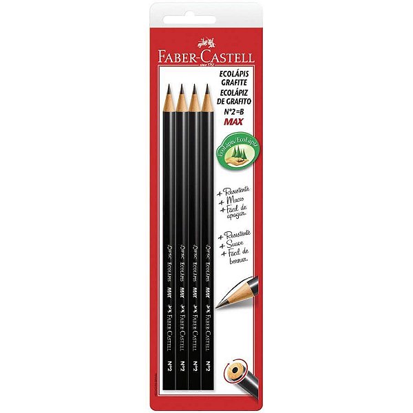 Lápis Faber Castell n°2 B Max 4 Unidades