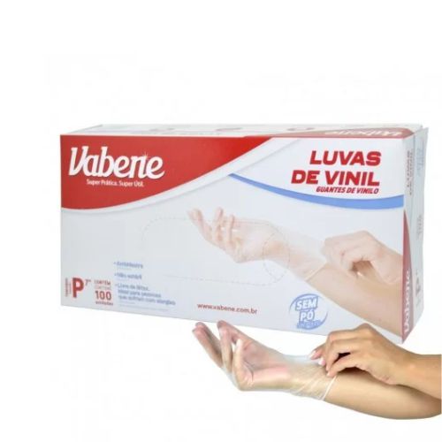 Luvas de Vinil Vabene Sem Pó tamanho P 100 unidades