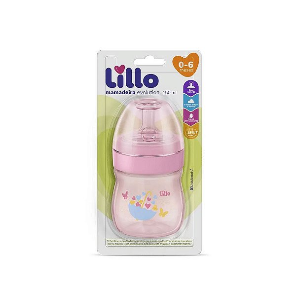 Mamadeira Evolution Lillo 0-6 Meses 150ml Rosa Claro