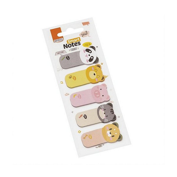 Marcador de Página BRW Funny Bichinhos Com 5 Marcadores e 25 Folhas Cada