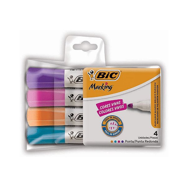 Marcador Quadro Branco Bic Fachion com 4 Unidades