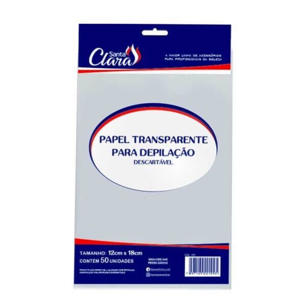 Papel Transparente para Depilação Santa Clara R109 com 50 unidades 12 x 18 cm