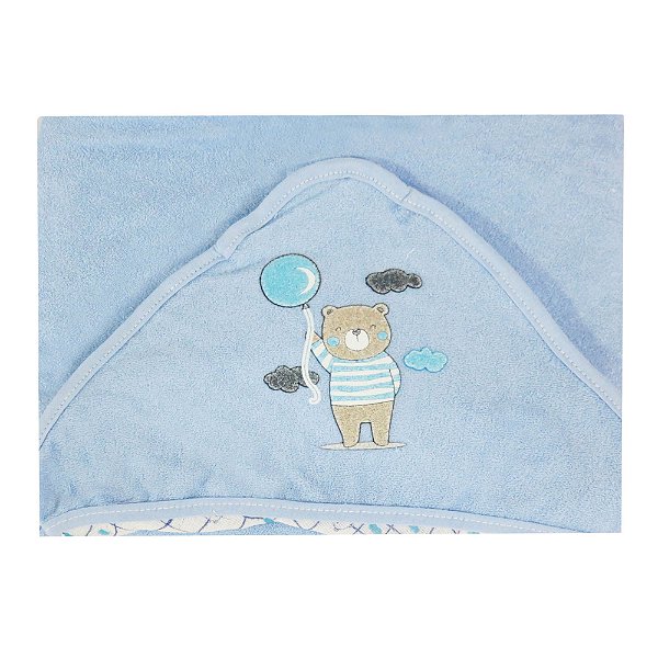 Toalha de Plush Bambi com Puff no Capuz e Forro de Fralda - Ursinho Nuvem