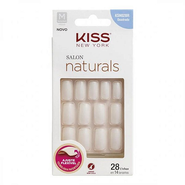 Unha Salon Naturals Kiss New York 28 Unidades - Quadrado Médio