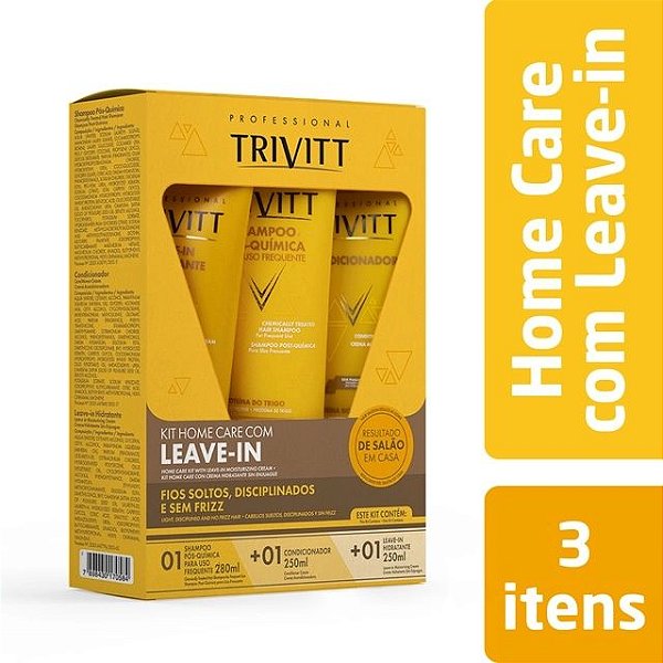 Kit Home Care com Leave-in Trivitt Profissional Shampoo280ml + Condicionador 250ml + Leave-in Hidratante 250ml