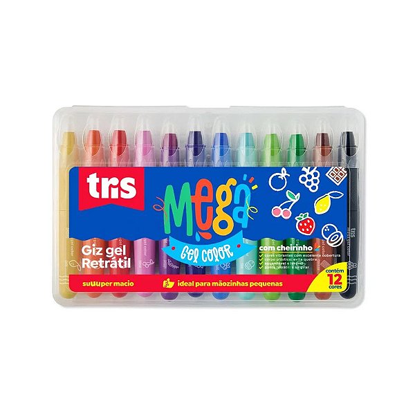 Giz  Gel Retrátil Tris Mega Gel 12 Cores