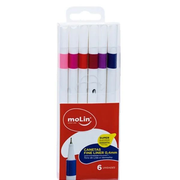 Kit de Canetas Fine Liner 0,4 mm com 6 cores Molin Tons de Lilás e Vermelho