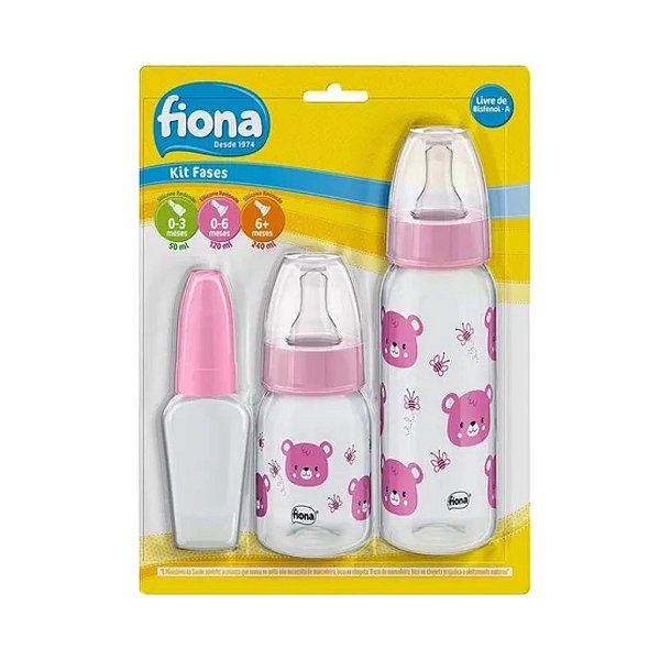 Kit Fases Mamadeira Fiona 50ml 120ml 240ml Rosa