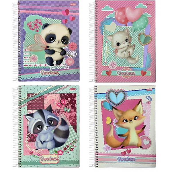 Caderno Capa Dura Universitário Sweetness Jandaia 10 Materias 160 Folhas - Capas Sortidas