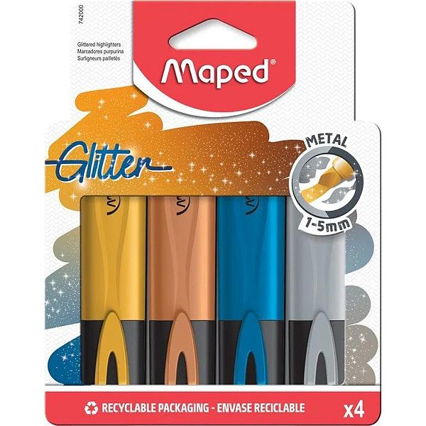 Marca Texto Glitter Metal Maped Com 4 Cores