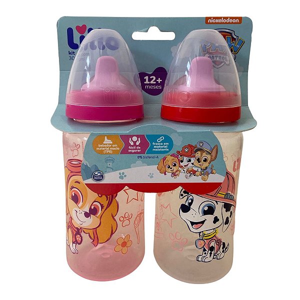 Kit 2 Copos de Treinamento Patrulha Canina Rosa e Vermelho +12meses Lillo 300ml
