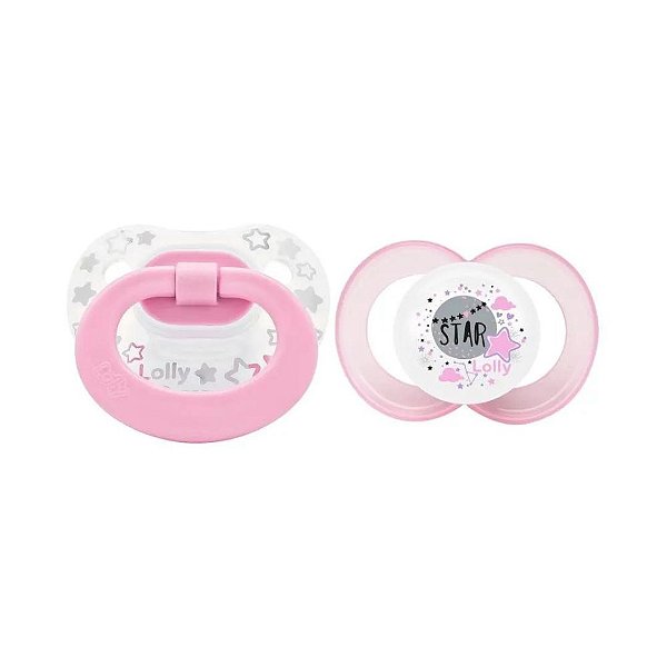 Kit Chupeta Dia e Noite Lolly Star Rosa +6meses