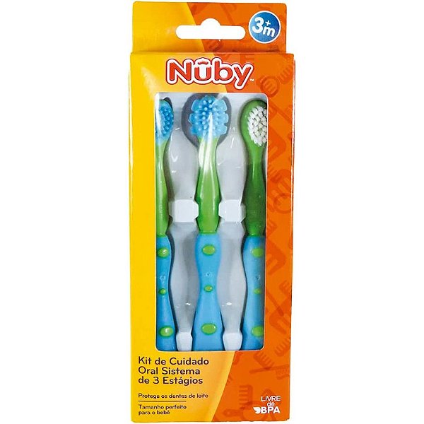Kit Cuidado Oral Sistema de 3 Estágios Azul Turquesa Nûby