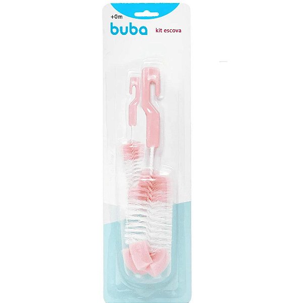 Kit Escovas Mamadeira e Bico Com Esponja Rosa Buba